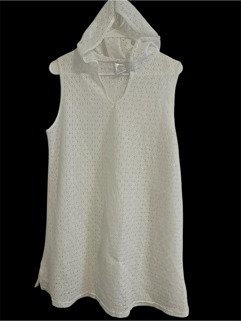 Sleeveless White Eyelet Hooded Tank Swim White Beach size 1 X ,L379